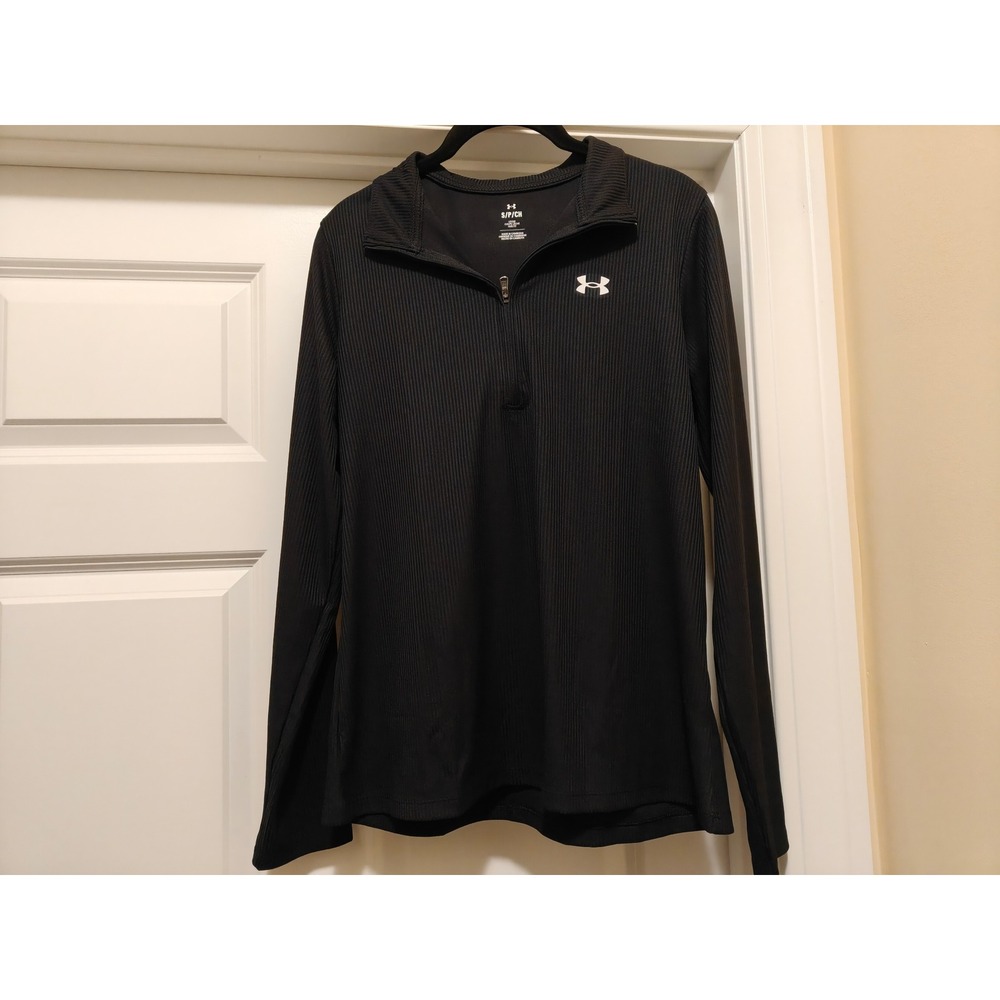 Under Armour Mens Quarter Zip Ribbed‎ Pullover Black Long Sleeve Small